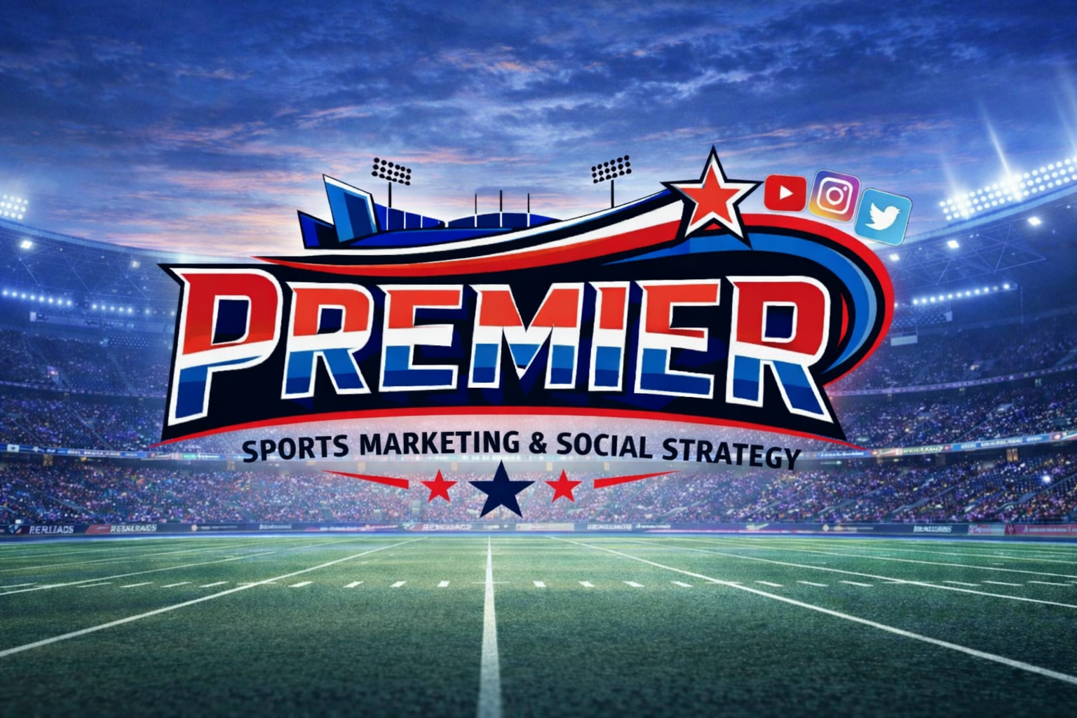 Premier sports branding over a brightly lit stadium